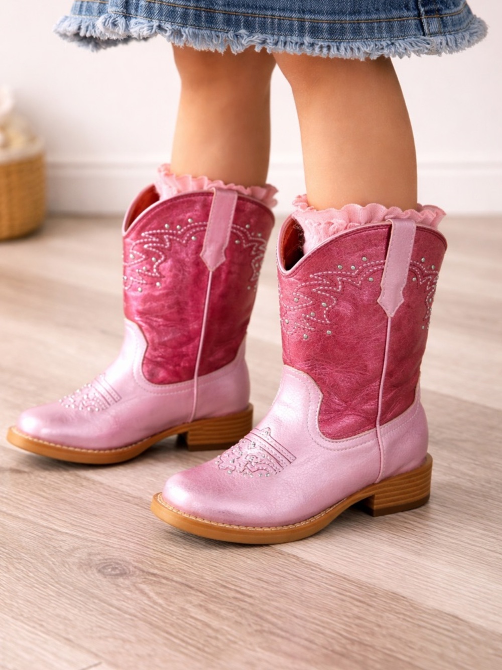 Roper Metallic Pink and Red Western Square Toe Sparkle Cowgirl Boots Size 1